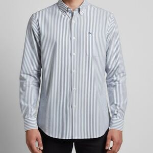 Tommy Bahama Island Zone Mens Striped Button Down Shirt L G Blue White Casual